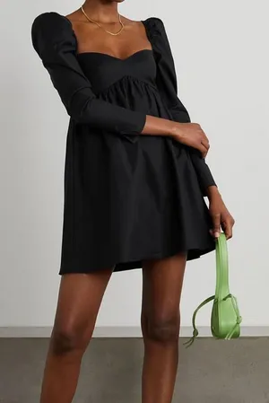 Reformation Black Kenzi stretch Organic Cotton Puff Sleeve Mini Dress Size‎ 2 thumbnail 1