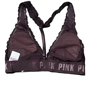 PINK Victoria's Secret XS Black Floral Lace Bralette Wireless T-Strap thumbnail 3