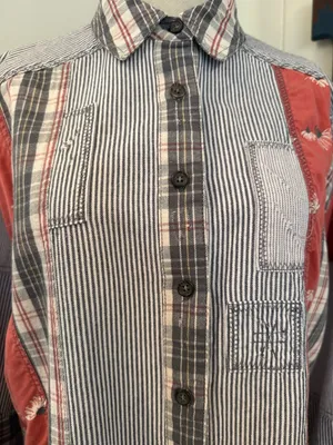 Free People women’s “All Patched up”Striped Panel Button-Down Shirt Sz S thumbnail 4