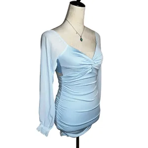 Lucy in the Sky‎ Baby Blue Mesh Sleeve Mini Dress XS | Romantic Pastel Soft Girl thumbnail 2