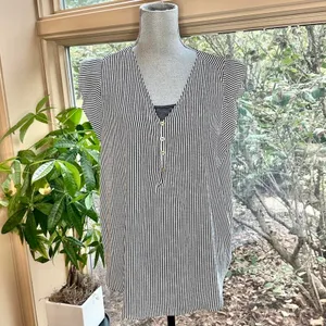Ann Taylor Loft flowy cap sleeve tank stripe boxy business casual women large thumbnail 2