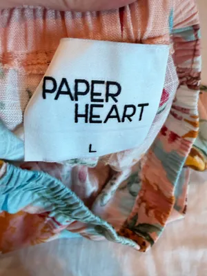 Paper Heart Tropical Fruit Print Linen Blend Pants Large Resort Beach Vacation thumbnail 2