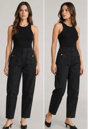 CO Black High Waist Patch Pocket Cotton Crop Pants Trousers Size 2 thumbnail 2