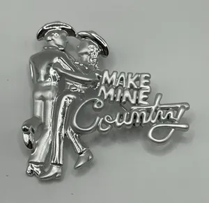 Country Western Signed Brooch Pin MAKE MINE COUNTRY Script Silver Plate NEW thumbnail 1