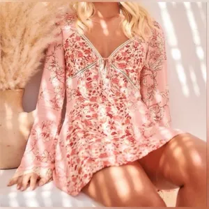Free People Coquette Odette Fairycore Floral Printed Bell Sleeve Tunic medium thumbnail 2