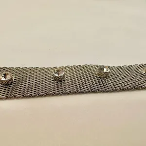 Silver tone mesh rhinestone vintage bracelet thumbnail 5