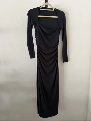 Abercrombie & Fitch Black Modal-Blend Long Sleeve Ruched Square Neck Dress thumbnail 3