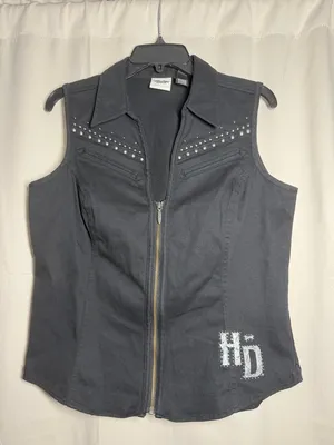 Harley‎ Davidson Women’s Sleeveless Vest Rhinestone Eagle Graphic Large thumbnail 1