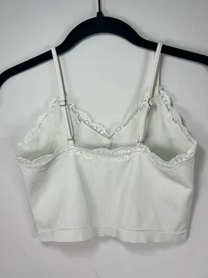Wild Fable Ribbed Lace Cropped Cami Tank Top Cream Neutral Layering Y2K Sz Small thumbnail 6