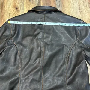 American Vintage Y2K 90s Faux Leather Brown Pleather Jacket Boho Hippie Flower Lace Distressed thumbnail 11