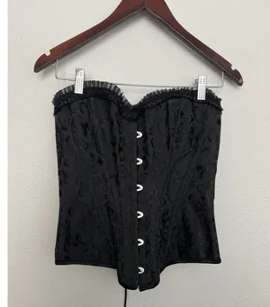 Gothic Black Brocade Corset Top Bustier Lace-Up Victorian Steampunk Grunge XXS thumbnail 1