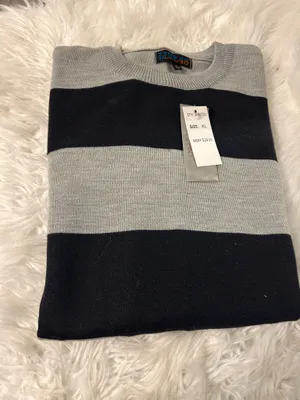 Men Crew Neck Sweater long sleeves striped Black & Gray sz XL brand new with tag thumbnail 7