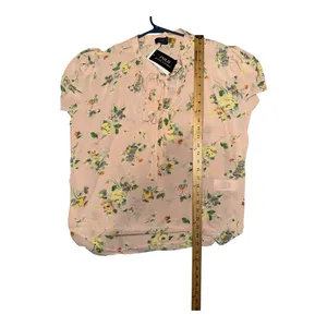 Polo Ralph Lauren Pink Floral‎ Tie Neck Blouse, Womens Large thumbnail 9