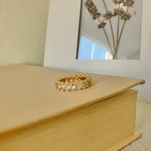 Oval Cut Eternity Band Gold Clear “Lacey” Wedding Engagement Promise Classic Jewelry thumbnail 5