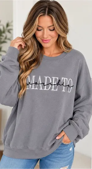 Jerzees Nublend Gray “Made to Worship” Embroidered Sweatshirt Large NWT thumbnail 1