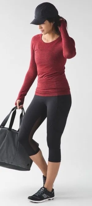 Lululemon Swiftly Tech Long Sleeve Crew Neck Top Black True Red Womens Size 10 thumbnail 1