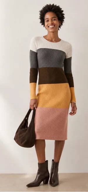 Madewell wool blend colorblock midi sweater dress fall cozy knit ribbed thumbnail 1