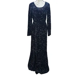 Baltic Born NWOT Julia Sequin Maxi‎ Dress Black Long Sleeve Side Slit L thumbnail 2