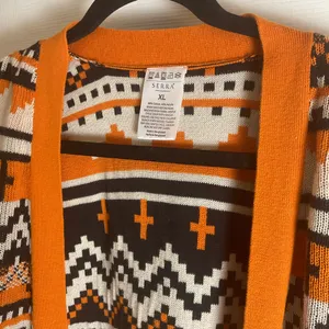 Serra Aztec Southwestern Geometric Open Front Cardigan Orange Black XL thumbnail 3