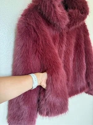 Wild Fable Burgundy Faux Fur Jacket S Y2K Mob Wife Glam Plush Coat thumbnail 4