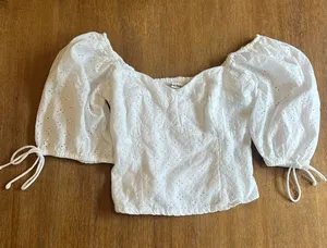 Abercrombie Smocked Puff Sleeve White Top thumbnail 1