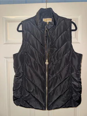 MICHAEL Michael Kors Black Quilted Puffer Vest with Gold Zipper thumbnail 1