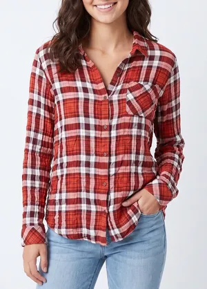 Krazy Kat Button-Down Women XL Red Plaid Crochet Lace Back Excellent thumbnail 1