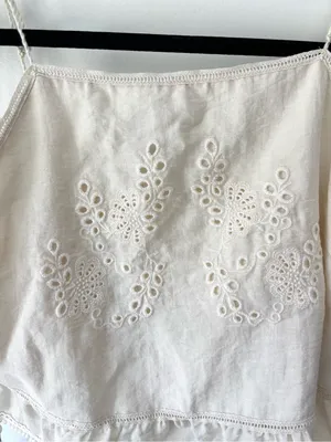 Zara Ivory Cropped Tank Top Floral Eyelets Tassel Beaded Straps Boho Hippie thumbnail 4