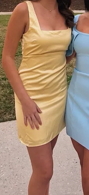 Lulus Dress Mini Yellow Satin thumbnail 1