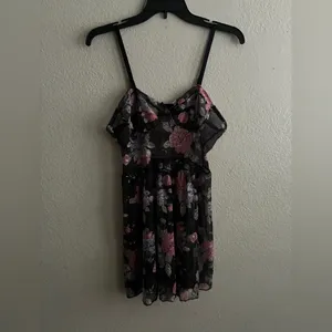Sheer Floral Chemise Nightgown - Pink Floral on Black XL thumbnail 9