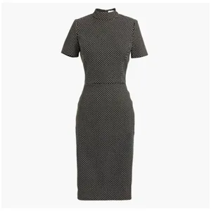 NWT JCrew Mock Neck Jacquered Sheath Dress Black/ Metallic Gold Short Sleeve Siz thumbnail 13
