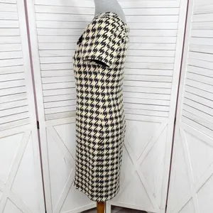 Dress Barn Houndstooth Textured Knit Cap Sleeve‎ Retro Sheath Dress Tan Black 4 thumbnail 2