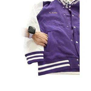 SA Hoodie Varsity Letterman Jacket XL Fleece Snap Bomber Purple Unisex‎ #UV9-1 thumbnail 8