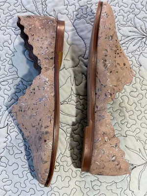 💥KLUB NICO Georgette Scalloped Pewter Floral Flat Made in Spain EU 36 US 6💛 thumbnail 5