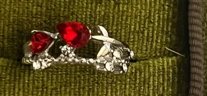 Gothic/Punk Red Rose & Silver Unique Design Stainless Open Ring Size 6 thumbnail 1