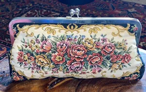 Vintage petit point needlepoint floral handbag clutch thumbnail 1