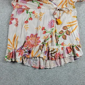 Blue Island Beach Wrap Dress M Cream‎ Red Floral Ruffle Hem Tie Waist New thumbnail 4