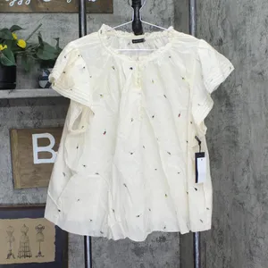 NWT Black Tape Size Printed Cotton Flutter-Sleeve Top Garden Way Off white 2X thumbnail 4