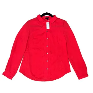 ANN TAYLOR Crimson Red Women’s Blouse Button Up Top Long Sleeve Sz 6 MSRP $98 thumbnail 2