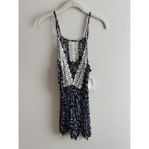 NWT Angie Gypsy Soul Romper Dress Small Blue White‎ Boho Crochet Lace Dillard's thumbnail 2