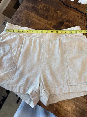 OLD NAVY High-Rise Cotton Linen Blend Casual Elastic Waist Cream Shorts M Boho thumbnail 9