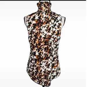 New York Company Sleeveless‎ Ruffle Collar Leopard Print Blouse Women's Medium thumbnail 2