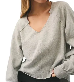 Anthropologie Pilcro Reworked Popover V-Neck Sweatshirt Cotton Gray Distressed L thumbnail 1