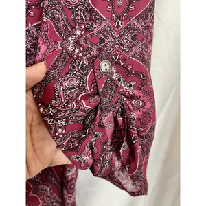 Maurices Women's XL Pink Paisley Boho Blouse Roll-Tab Sleeve V-Neck Tunic thumbnail 2