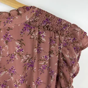 Entro Mauve Floral Smocked Mini Dress Tiered Cottage Boho Romantic Feminine thumbnail 5