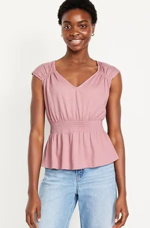 Old Navy Pink Smocked Waist Top thumbnail 1