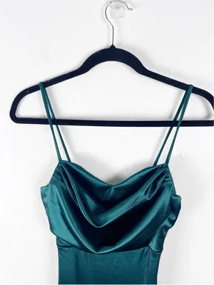 WINDSOR Green Cowl Draped Neck High Side Split Slip Dress Size Small Formal Chic thumbnail 5