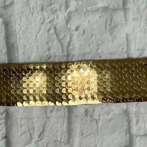 Vintage 80s Womens Stretch Belt Gold Metallic Fish Scale Disco thumbnail 7