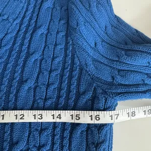 Jeanne Pierre Cable Knit Sweater Women L Blue 100% Cotton V Neck Preppy Coastal thumbnail 6