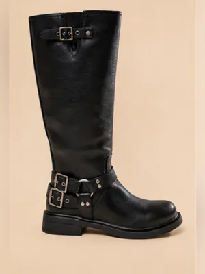 Billini Kaylen Riding Boots in Black, an edgy, knee-high moto/biker boot size 9 thumbnail 2
